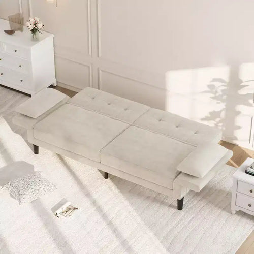 Canapé moderne 89 avec 2 oreillers, futon convertible en chenille rembourré avec dossier réglable, canapé profond pour appartement, beige