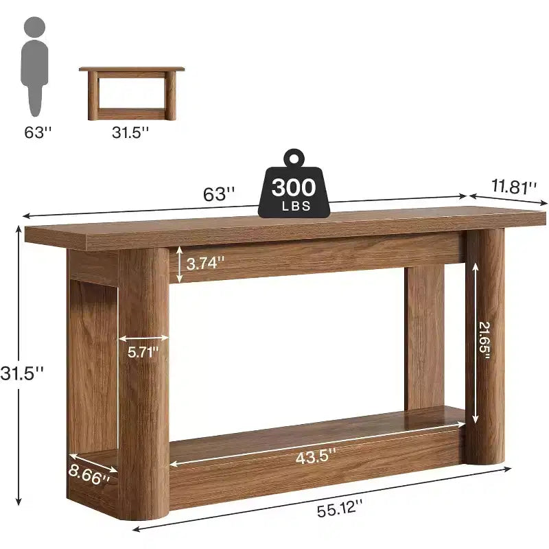 Lantine 63Table console de ferme, table basse longue et étroite derrière le canapé, meuble d'entrée à 2 niveaux pour le salon