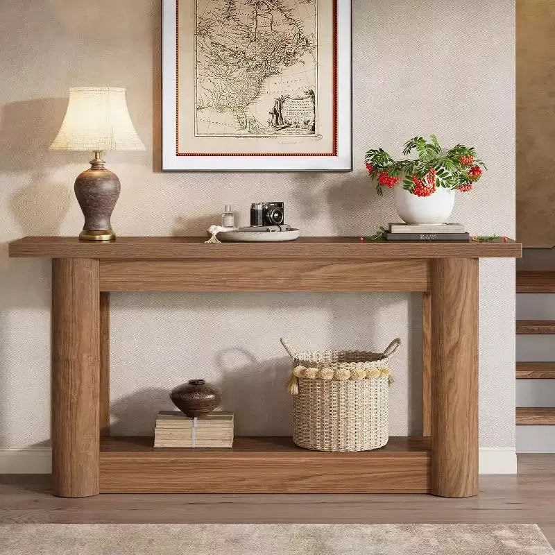 Lantine 63Table console de ferme, table basse longue et étroite derrière le canapé, meuble d'entrée à 2 niveaux pour le salon