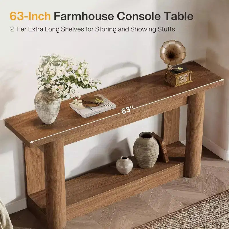 Lantine 63Table console de ferme, table basse longue et étroite derrière le canapé, meuble d'entrée à 2 niveaux pour le salon