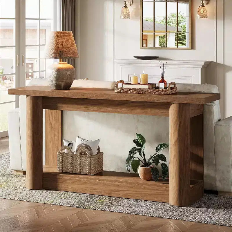 Lantine 63Table console de ferme, table basse longue et étroite derrière le canapé, meuble d'entrée à 2 niveaux pour le salon