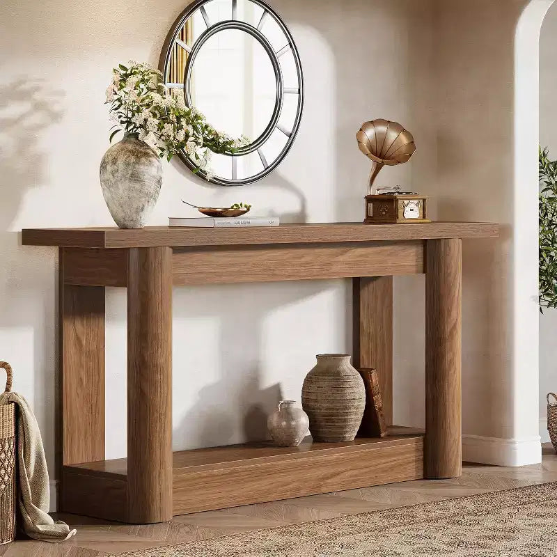 Lantine 63Table console de ferme, table basse longue et étroite derrière le canapé, meuble d'entrée à 2 niveaux pour le salon