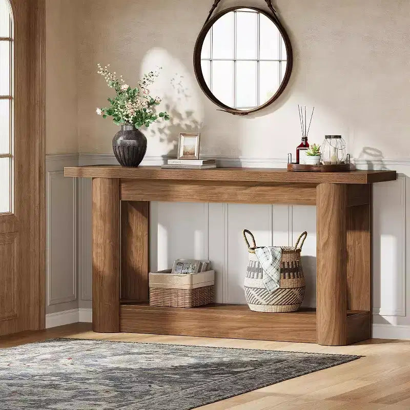 Lantine 63Table console de ferme, table basse longue et étroite derrière le canapé, meuble d'entrée à 2 niveaux pour le salon