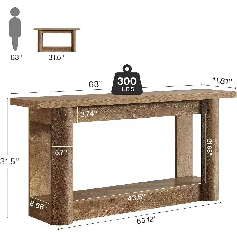 Lantine 63Table console de ferme, table basse longue et étroite derrière le canapé, meuble d'entrée à 2 niveaux pour le salon