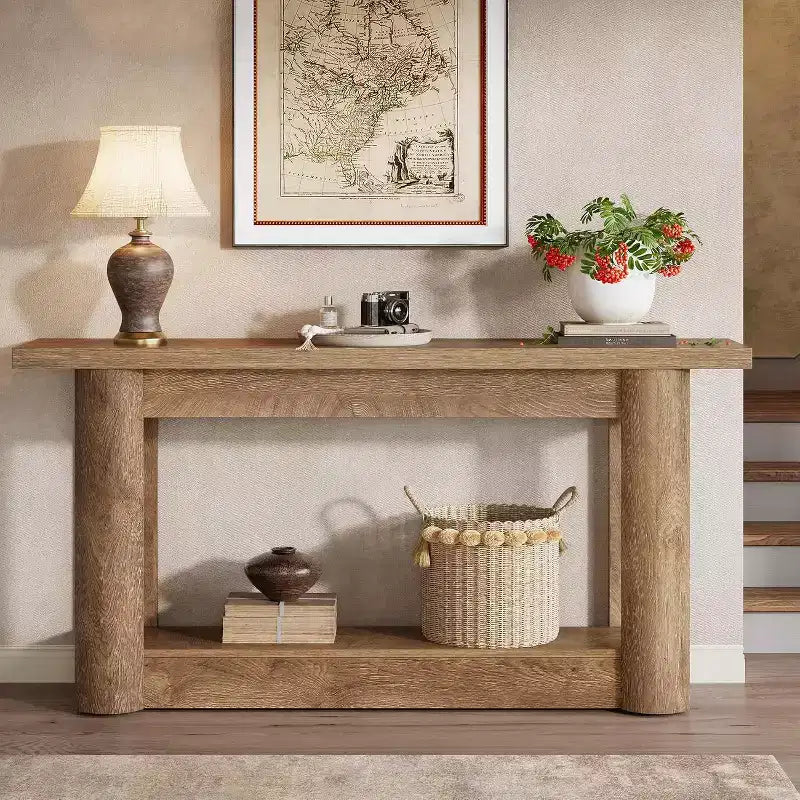 Lantine 63Table console de ferme, table basse longue et étroite derrière le canapé, meuble d'entrée à 2 niveaux pour le salon