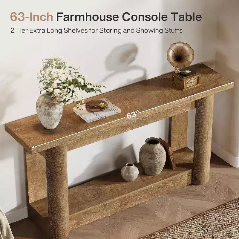 Lantine 63Table console de ferme, table basse longue et étroite derrière le canapé, meuble d'entrée à 2 niveaux pour le salon