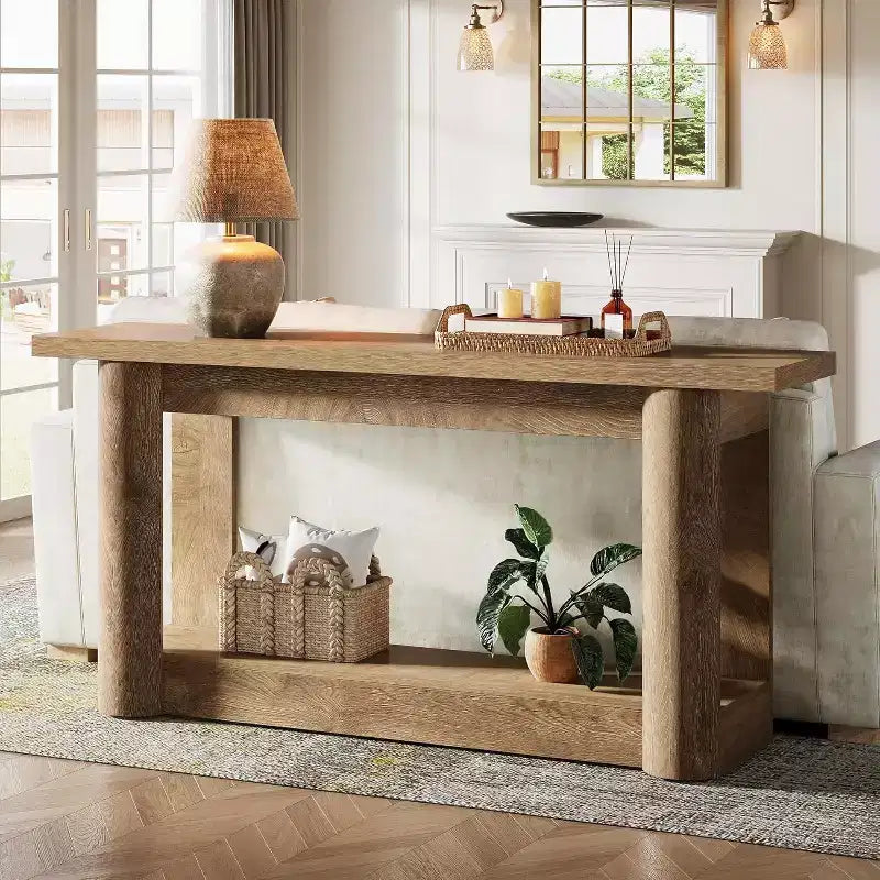 Lantine 63Table console de ferme, table basse longue et étroite derrière le canapé, meuble d'entrée à 2 niveaux pour le salon