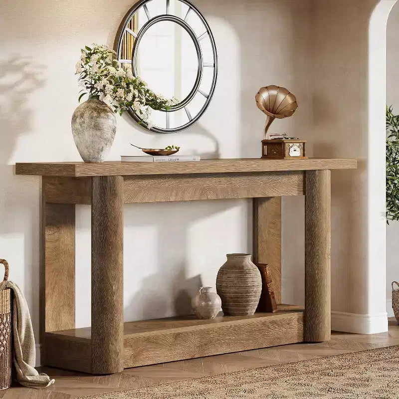 Lantine 63Table console de ferme, table basse longue et étroite derrière le canapé, meuble d'entrée à 2 niveaux pour le salon