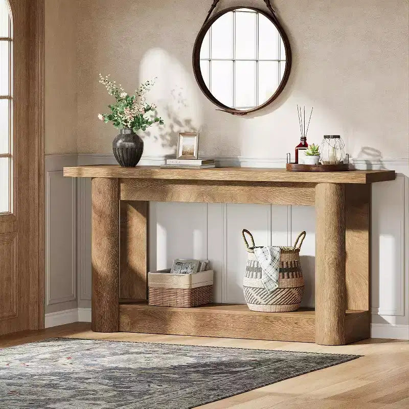 Lantine 63Table console de ferme, table basse longue et étroite derrière le canapé, meuble d'entrée à 2 niveaux pour le salon