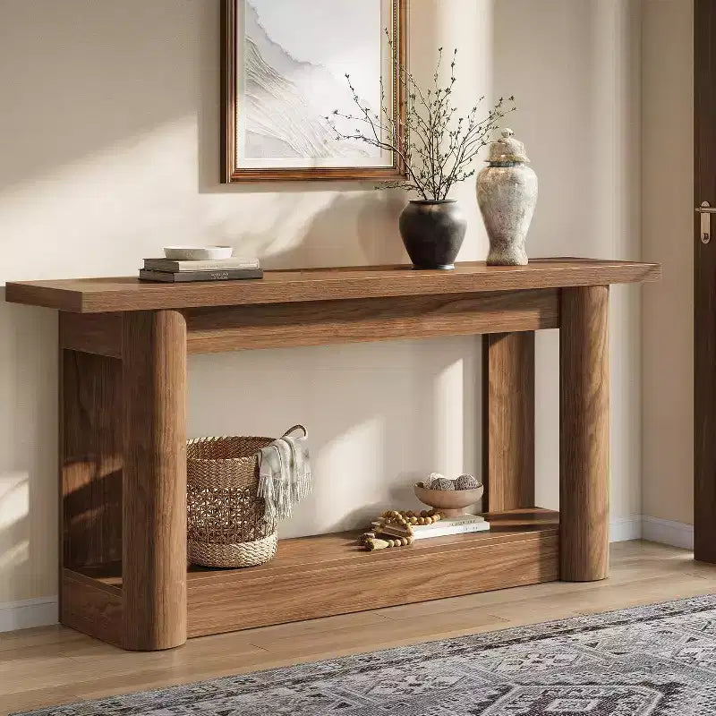 Lantine 63Table console de ferme, table basse longue et étroite derrière le canapé, meuble d'entrée à 2 niveaux pour le salon