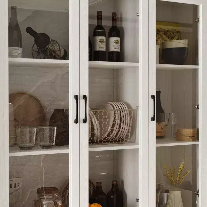 Buffet de cuisine moderne Famapy avec portes vitrées, organisateur de cuisine multi-tiroirs, garde-manger de cuisine avec rangement, montage facile, parfait pour toute disposition de cuisine