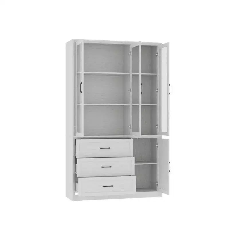 Buffet de cuisine moderne Famapy avec portes vitrées, organisateur de cuisine multi-tiroirs, garde-manger de cuisine avec rangement, montage facile, parfait pour toute disposition de cuisine