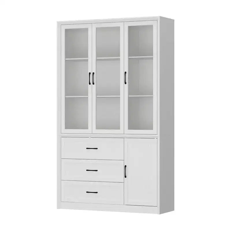 Buffet de cuisine moderne Famapy avec portes vitrées, organisateur de cuisine multi-tiroirs, garde-manger de cuisine avec rangement, montage facile, parfait pour toute disposition de cuisine