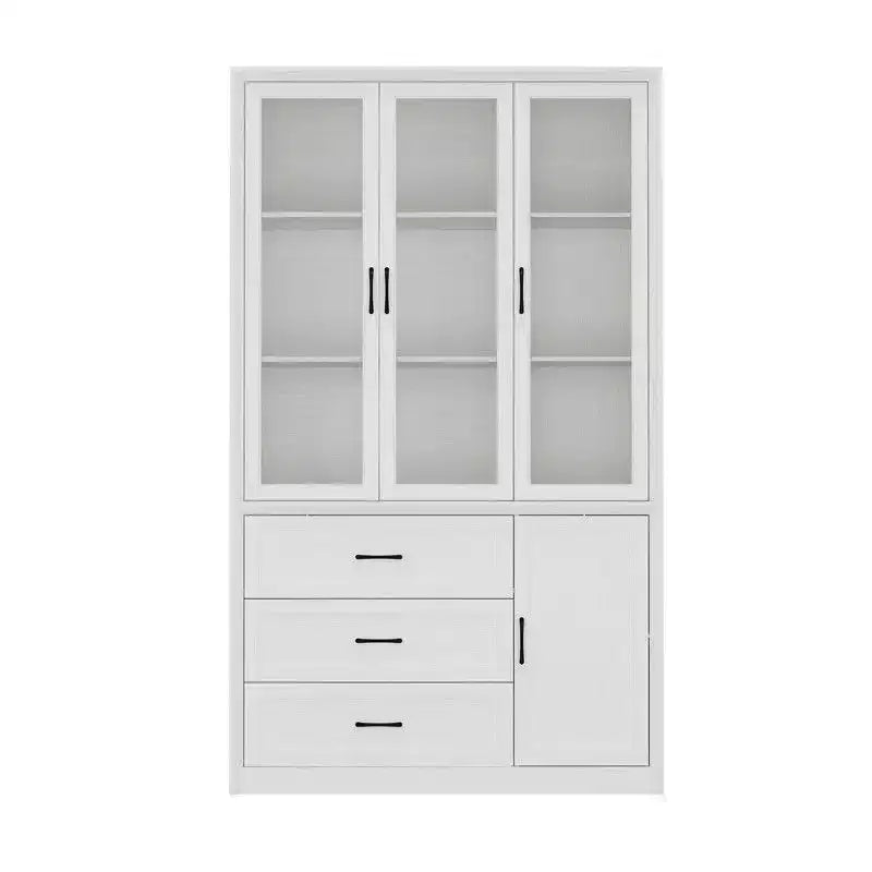Buffet de cuisine moderne Famapy avec portes vitrées, organisateur de cuisine multi-tiroirs, garde-manger de cuisine avec rangement, montage facile, parfait pour toute disposition de cuisine