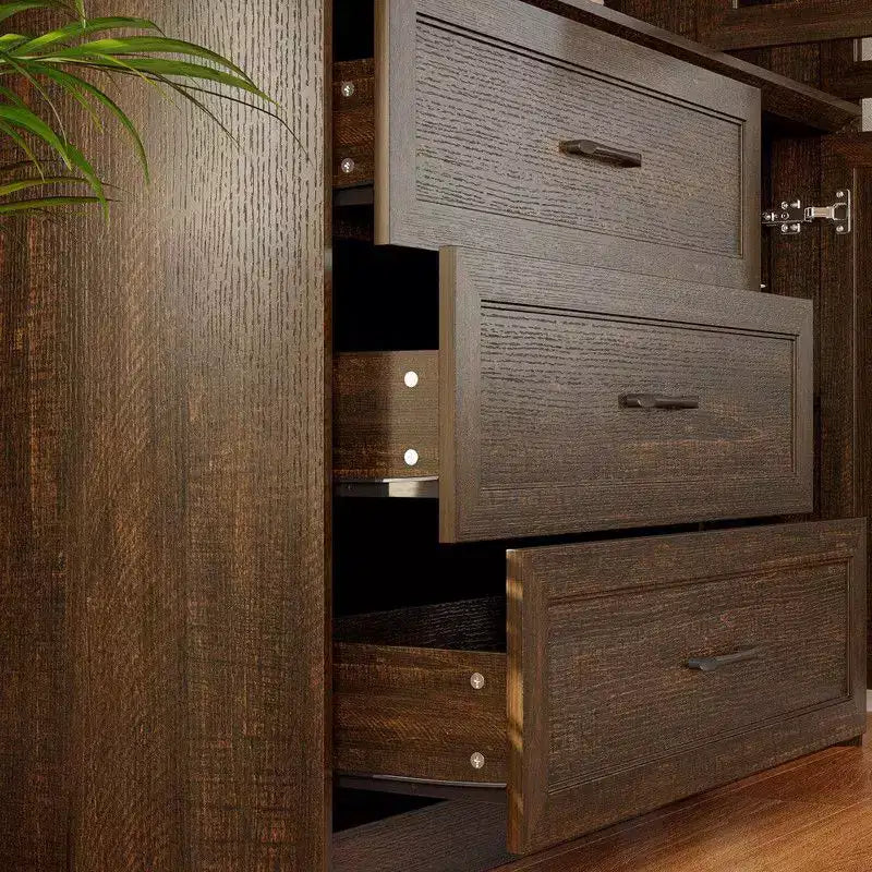 Buffet de cuisine moderne Famapy avec portes vitrées, organisateur de cuisine multi-tiroirs, garde-manger de cuisine avec rangement, montage facile, parfait pour toute disposition de cuisine