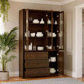 Buffet de cuisine moderne Famapy avec portes vitrées, organisateur de cuisine multi-tiroirs, garde-manger de cuisine avec rangement, montage facile, parfait pour toute disposition de cuisine