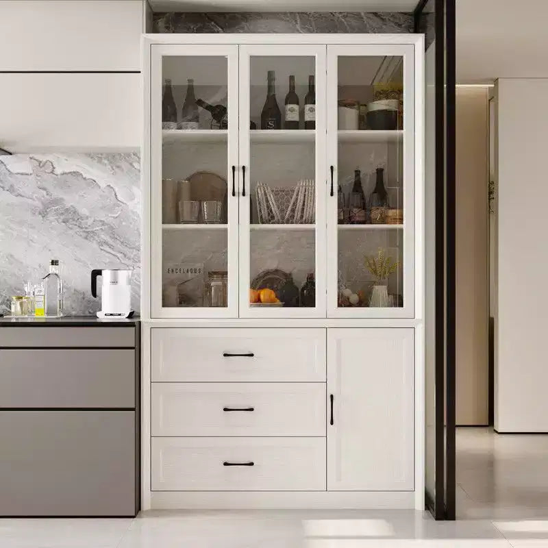 Buffet de cuisine moderne Famapy avec portes vitrées, organisateur de cuisine multi-tiroirs, garde-manger de cuisine avec rangement, montage facile, parfait pour toute disposition de cuisine