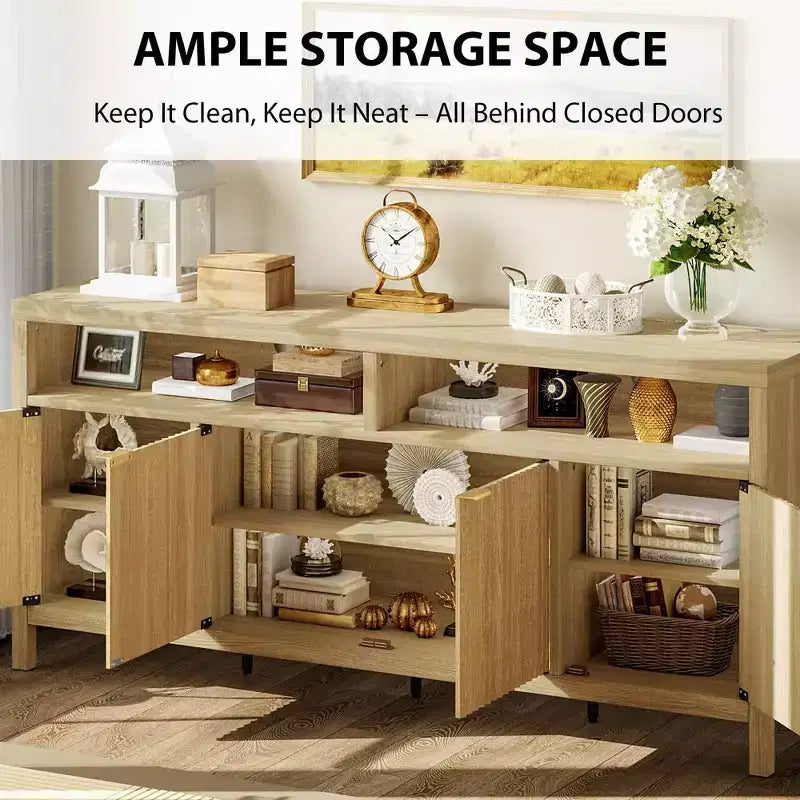 Coolmee Buffet de cuisine avec 4 portes de 167 cm, armoire de rangement de cuisine, buffet en bois pour salle à manger, salon, entrée