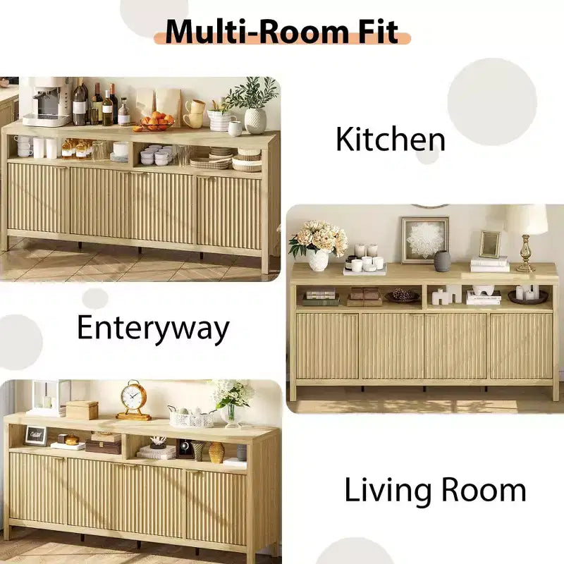 Coolmee Buffet de cuisine avec 4 portes de 167 cm, armoire de rangement de cuisine, buffet en bois pour salle à manger, salon, entrée
