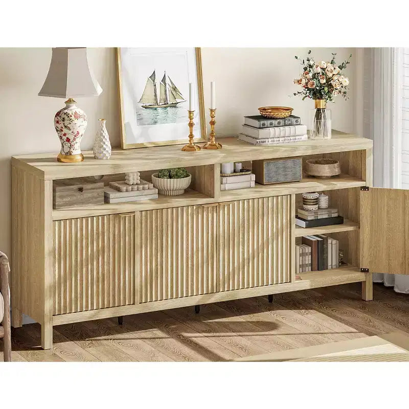 Coolmee Buffet de cuisine avec 4 portes de 167 cm, armoire de rangement de cuisine, buffet en bois pour salle à manger, salon, entrée