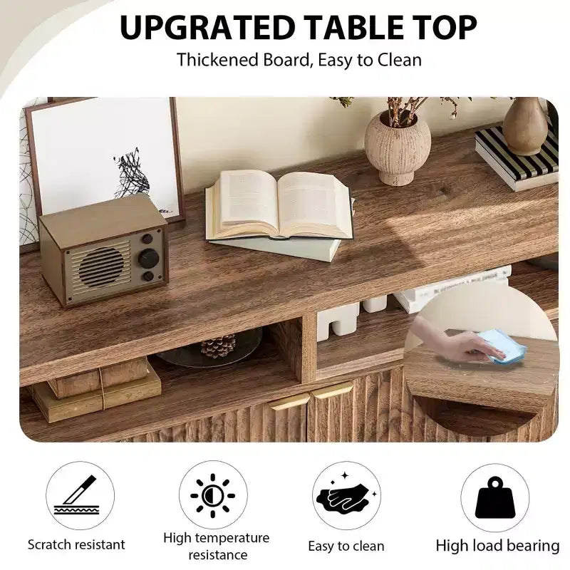 Coolmee Buffet de cuisine avec 4 portes de 167 cm, armoire de rangement de cuisine, buffet en bois pour salle à manger, salon, entrée