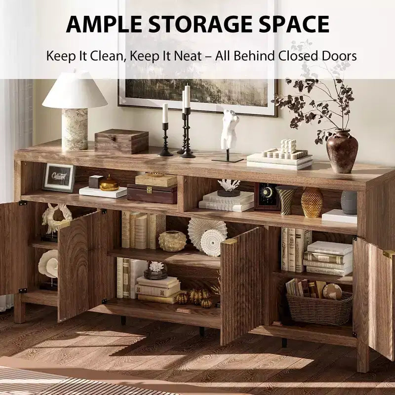 Coolmee Buffet de cuisine avec 4 portes de 167 cm, armoire de rangement de cuisine, buffet en bois pour salle à manger, salon, entrée