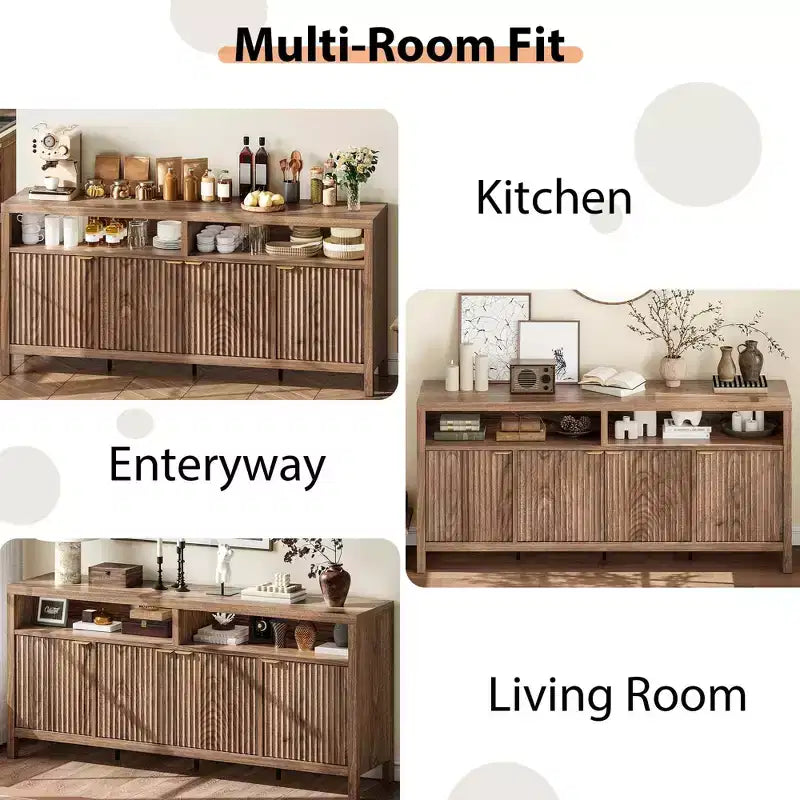 Coolmee Buffet de cuisine avec 4 portes de 167 cm, armoire de rangement de cuisine, buffet en bois pour salle à manger, salon, entrée