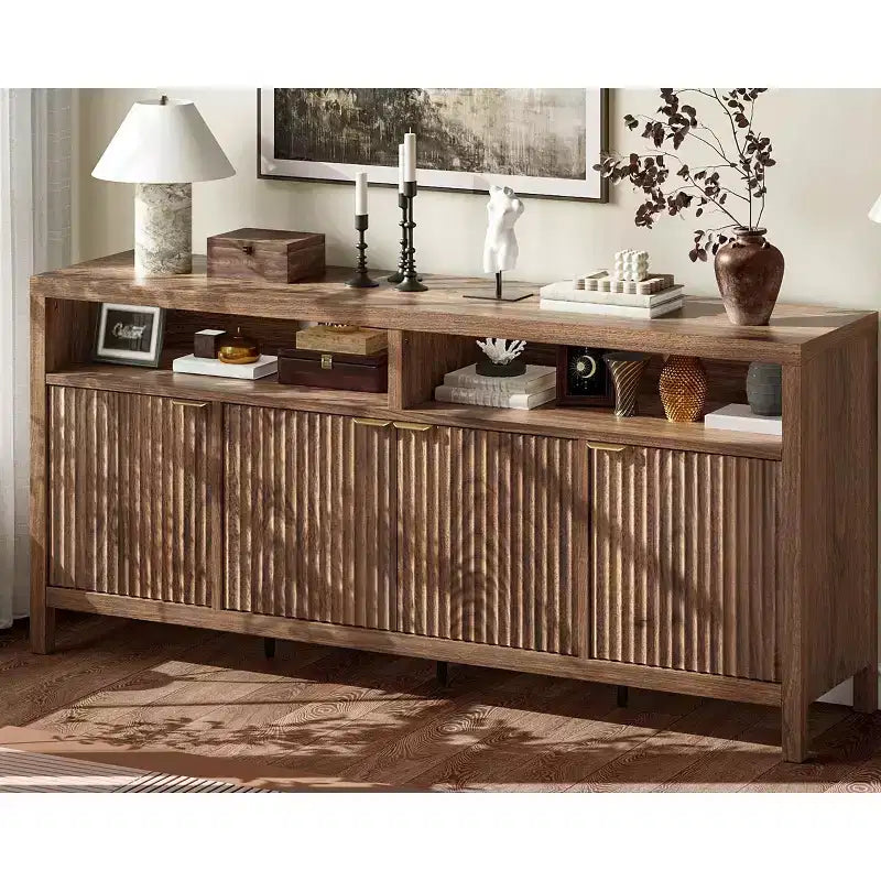 Coolmee Buffet de cuisine avec 4 portes de 167 cm, armoire de rangement de cuisine, buffet en bois pour salle à manger, salon, entrée