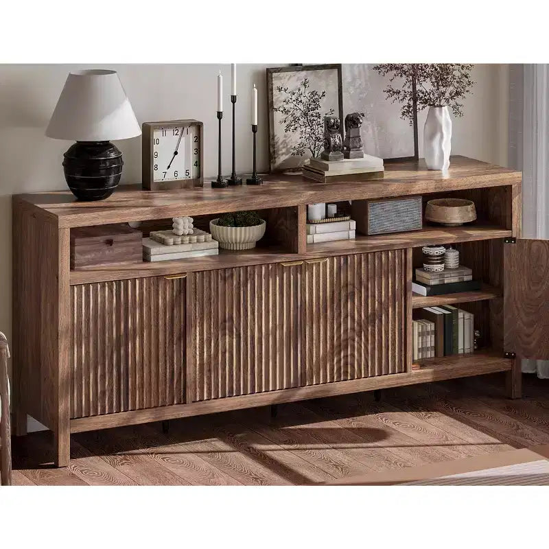 Coolmee Buffet de cuisine avec 4 portes de 167 cm, armoire de rangement de cuisine, buffet en bois pour salle à manger, salon, entrée