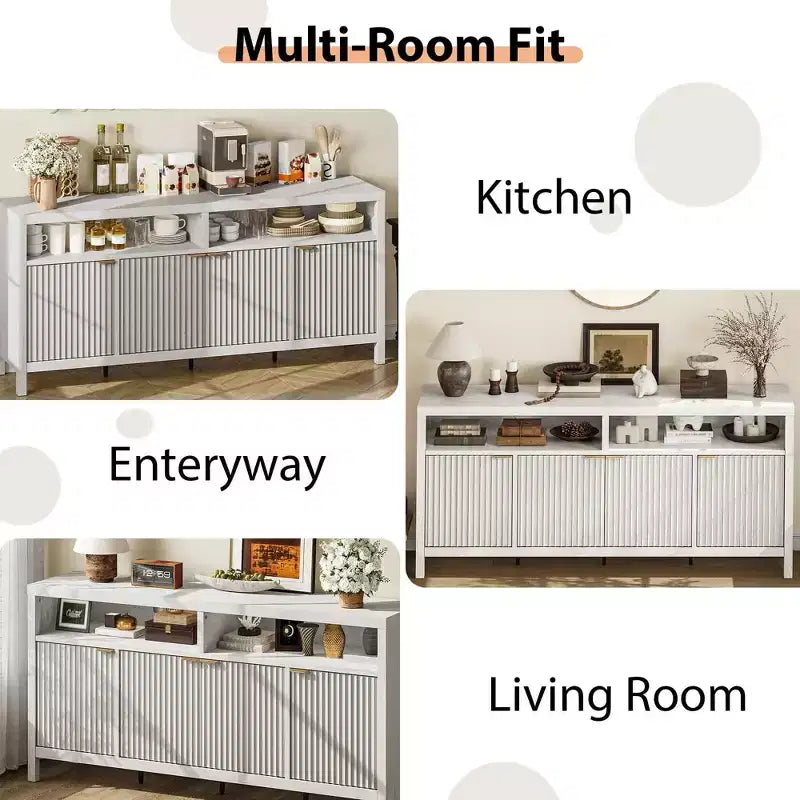 Coolmee Buffet de cuisine avec 4 portes de 167 cm, armoire de rangement de cuisine, buffet en bois pour salle à manger, salon, entrée