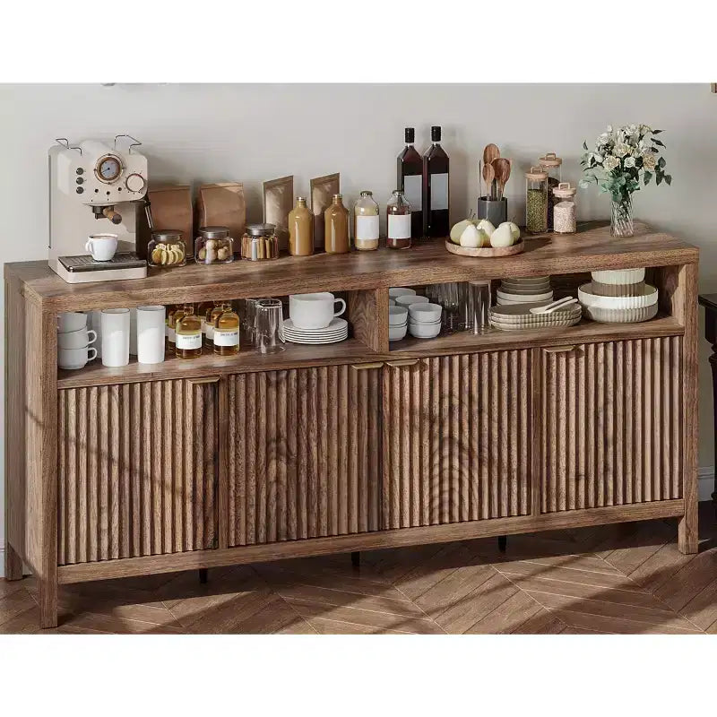 Coolmee Buffet de cuisine avec 4 portes de 167 cm, armoire de rangement de cuisine, buffet en bois pour salle à manger, salon, entrée
