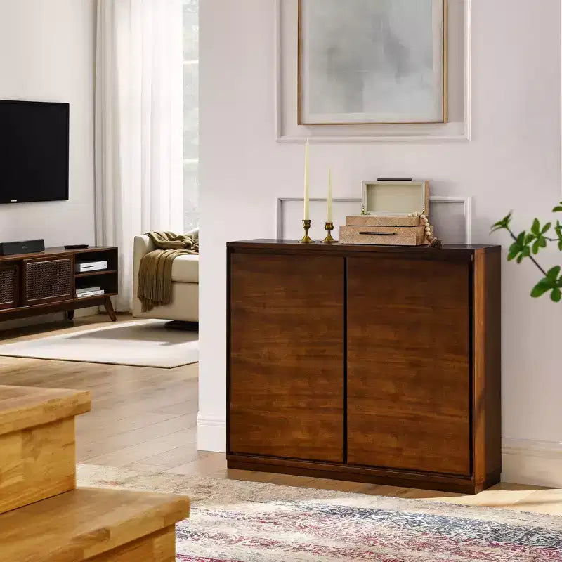Buffet 2 portes GDFStudio Suches effet bois moderne avec passe-câbles
