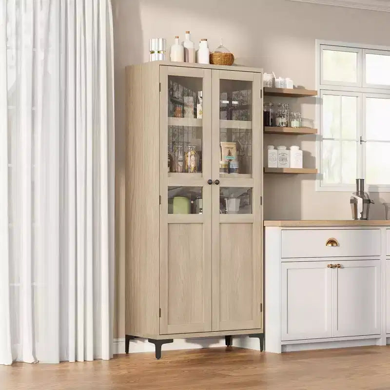 Coolmee Armoire de Rangement Haute de 160 cm avec 2 Portes, Meuble de Rangement de Cuisine 5 Niveaux avec Étagères Réglables pour Cuisine, Salle à Manger, Salle de Bain