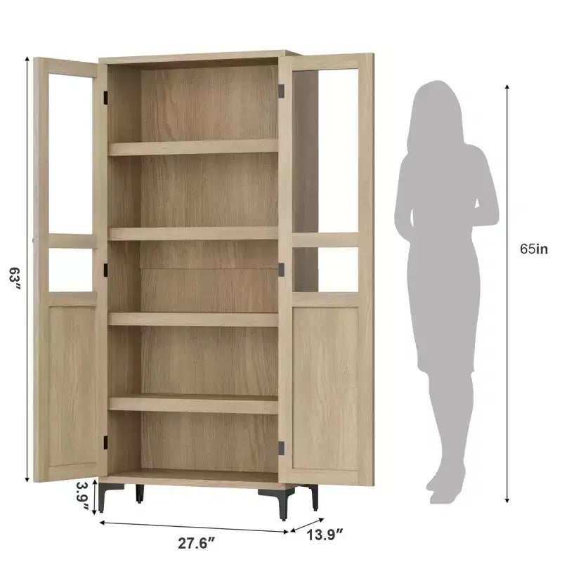 Coolmee Armoire de Rangement Haute de 160 cm avec 2 Portes, Meuble de Rangement de Cuisine 5 Niveaux avec Étagères Réglables pour Cuisine, Salle à Manger, Salle de Bain
