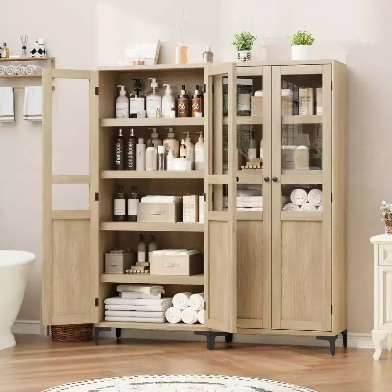 Coolmee Armoire de Rangement Haute de 160 cm avec 2 Portes, Meuble de Rangement de Cuisine 5 Niveaux avec Étagères Réglables pour Cuisine, Salle à Manger, Salle de Bain