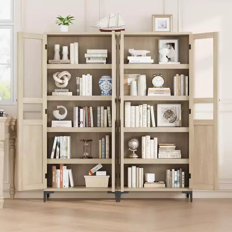 Coolmee Armoire de Rangement Haute de 160 cm avec 2 Portes, Meuble de Rangement de Cuisine 5 Niveaux avec Étagères Réglables pour Cuisine, Salle à Manger, Salle de Bain