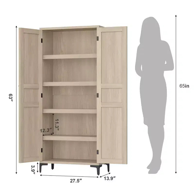 Coolmee Armoire de Rangement Haute de 160 cm avec 2 Portes, Meuble de Rangement de Cuisine 5 Niveaux avec Étagères Réglables pour Cuisine, Salle à Manger, Salle de Bain