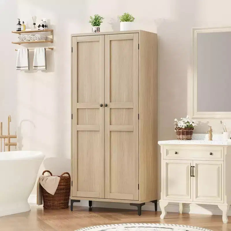 Coolmee Armoire de Rangement Haute de 160 cm avec 2 Portes, Meuble de Rangement de Cuisine 5 Niveaux avec Étagères Réglables pour Cuisine, Salle à Manger, Salle de Bain