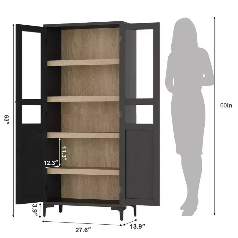 Coolmee Armoire de Rangement Haute de 160 cm avec 2 Portes, Meuble de Rangement de Cuisine 5 Niveaux avec Étagères Réglables pour Cuisine, Salle à Manger, Salle de Bain
