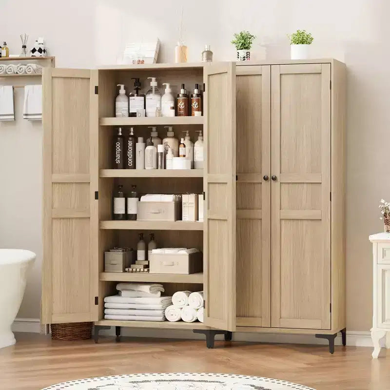 Coolmee Armoire de Rangement Haute de 160 cm avec 2 Portes, Meuble de Rangement de Cuisine 5 Niveaux avec Étagères Réglables pour Cuisine, Salle à Manger, Salle de Bain
