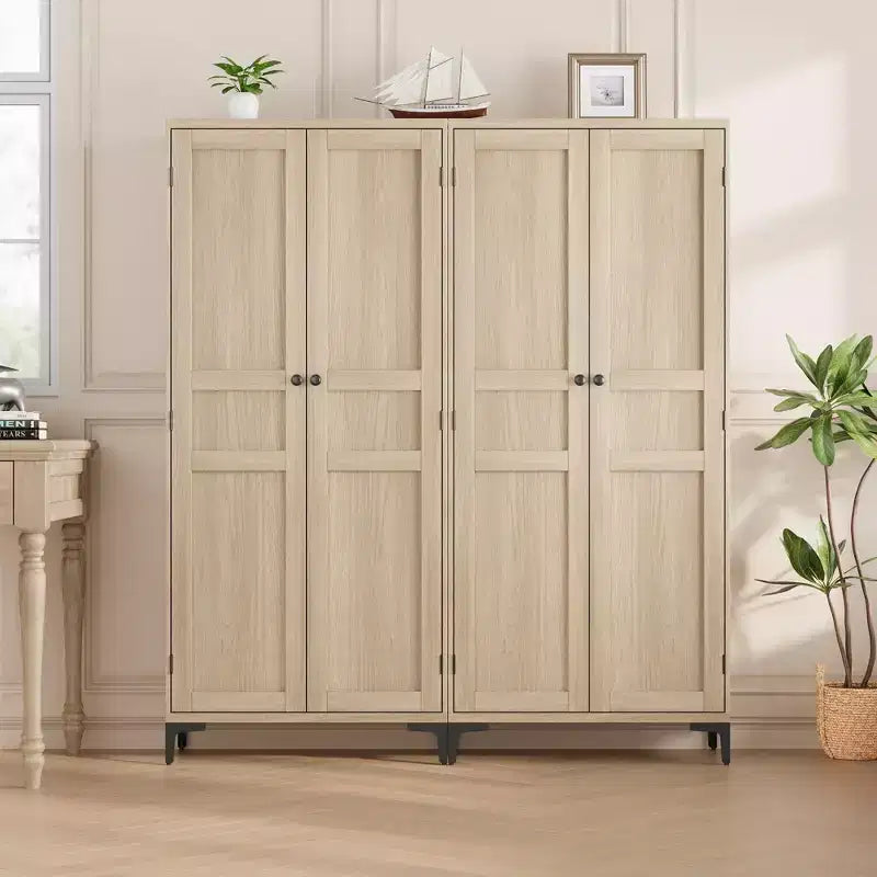 Coolmee Armoire de Rangement Haute de 160 cm avec 2 Portes, Meuble de Rangement de Cuisine 5 Niveaux avec Étagères Réglables pour Cuisine, Salle à Manger, Salle de Bain