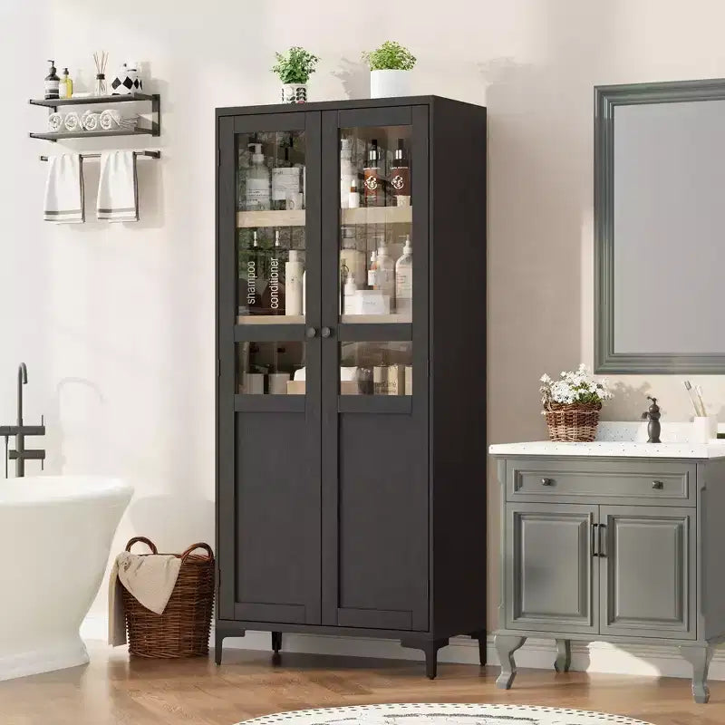 Coolmee Armoire de Rangement Haute de 160 cm avec 2 Portes, Meuble de Rangement de Cuisine 5 Niveaux avec Étagères Réglables pour Cuisine, Salle à Manger, Salle de Bain