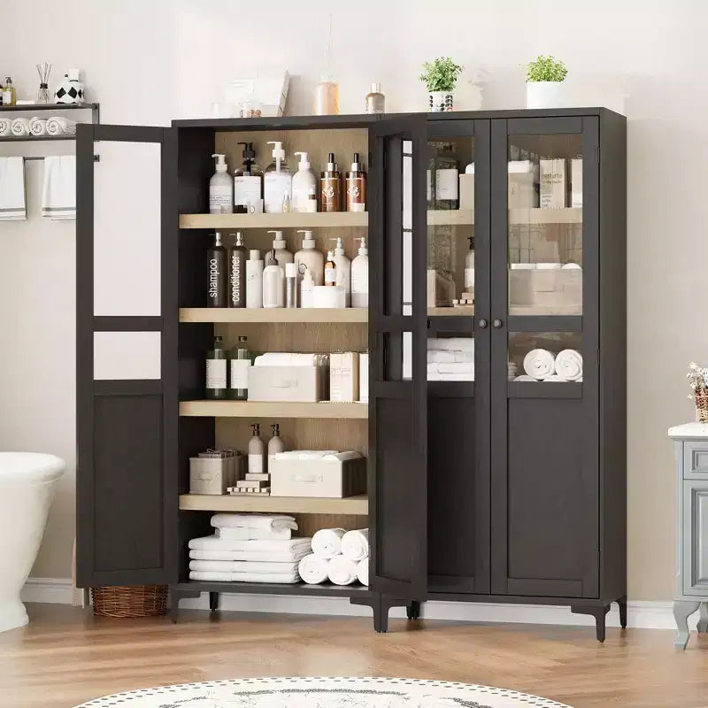 Coolmee Armoire de Rangement Haute de 160 cm avec 2 Portes, Meuble de Rangement de Cuisine 5 Niveaux avec Étagères Réglables pour Cuisine, Salle à Manger, Salle de Bain