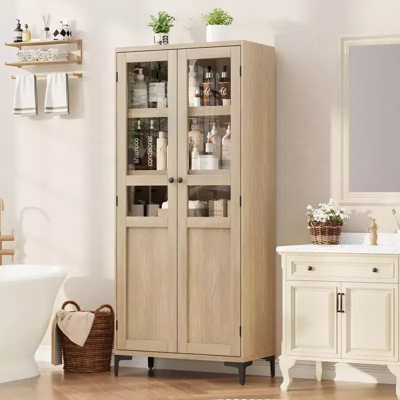 Coolmee Armoire de Rangement Haute de 160 cm avec 2 Portes, Meuble de Rangement de Cuisine 5 Niveaux avec Étagères Réglables pour Cuisine, Salle à Manger, Salle de Bain