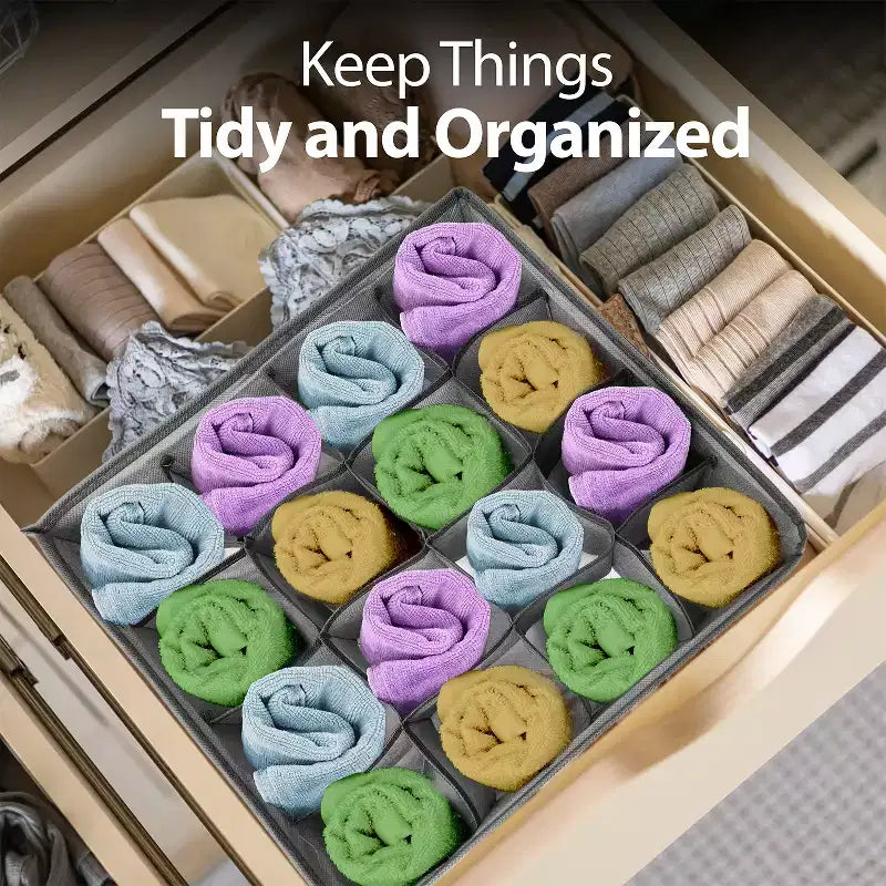 Organisateur de tiroir pour vêtements Garnen, bacs de rangement à 16 compartiments pour chaussettes et sous-vêtements, organisateur et rangement de placard pour chambre de bébé, gris