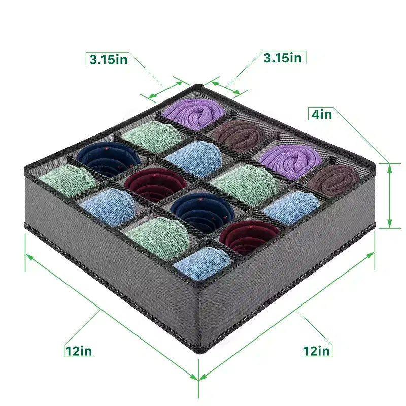 Organisateur de tiroir pour vêtements Garnen, bacs de rangement à 16 compartiments pour chaussettes et sous-vêtements, organisateur et rangement de placard pour chambre de bébé, gris