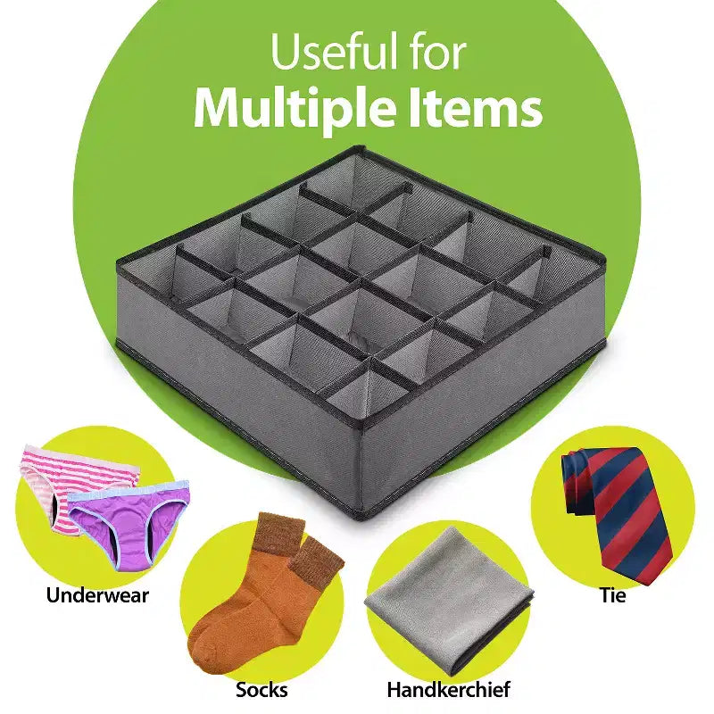 Organisateur de tiroir pour vêtements Garnen, bacs de rangement à 16 compartiments pour chaussettes et sous-vêtements, organisateur et rangement de placard pour chambre de bébé, gris