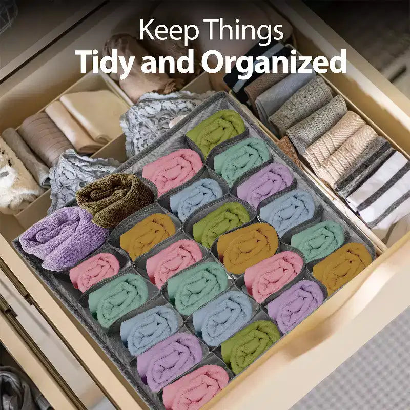 Garnen Organisateur de Tiroir pour Vêtements, Boîtes de Rangement avec 24 Compartiments pour Chaussettes, Sous-vêtements, Organisateur de Placard et Rangement pour Chambre de Bébé, Gris