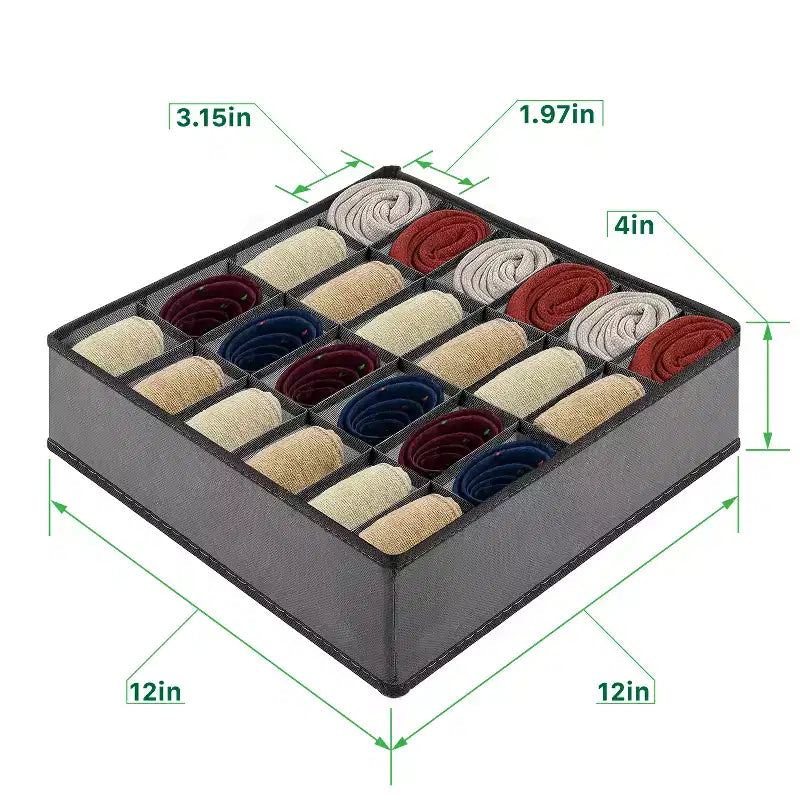 Garnen Organisateur de Tiroir pour Vêtements, Boîtes de Rangement avec 24 Compartiments pour Chaussettes, Sous-vêtements, Organisateur de Placard et Rangement pour Chambre de Bébé, Gris