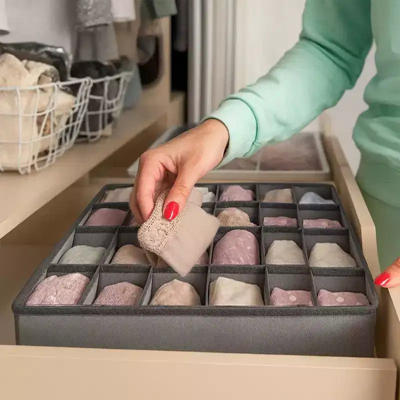 Garnen Organisateur de Tiroir pour Vêtements, Boîtes de Rangement avec 24 Compartiments pour Chaussettes, Sous-vêtements, Organisateur de Placard et Rangement pour Chambre de Bébé, Gris